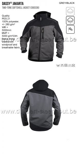 DASSY® Jakarta (300336) Tweekleurige softshell jas - grijs/zwart
