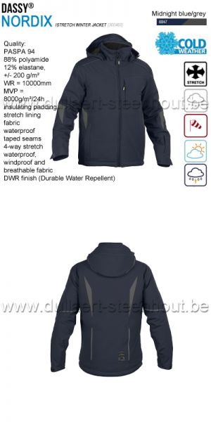 DASSY® Nordix (300463) Stretch winterjas / wintervest - winddicht / waterdicht - nachtblauw