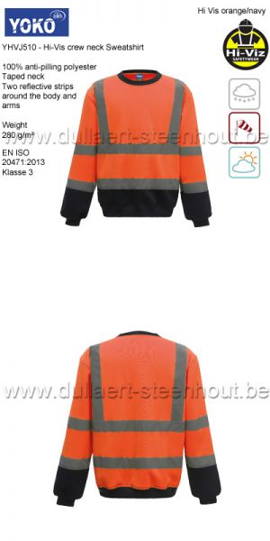 YOKO YHVJ510 Fluo oranje signalisatie sweatshirt / fluo oranje sweater - oranje/navy
