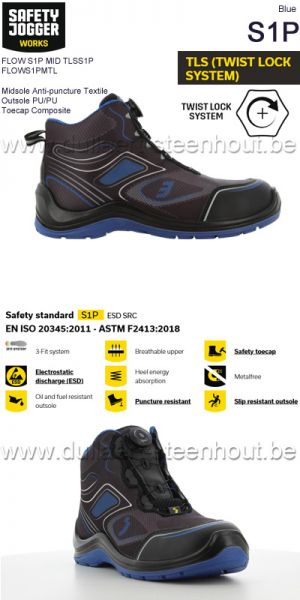 Safety Jogger FLOW S1P MID TLS sportieve werkschoenen met TLS-sluiting - Blue