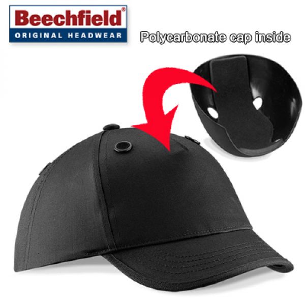 Beechfield fluo zwarte stootpet met polycarbonaat beschermkap