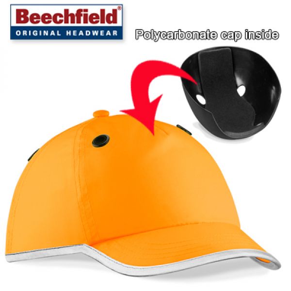 Beechfield fluo oranje stootpet met polycarbonaat beschermkap